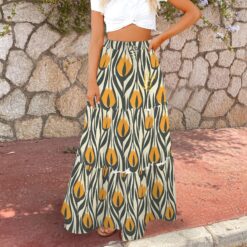 GERTRUDE - High Waist Frill Hem Maxi Skirt (Golden Echo)