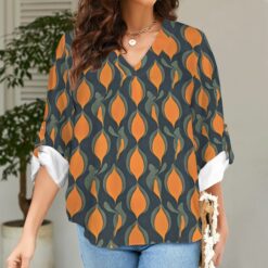 THELMA -  V-Neck Cuffed Sleeve Tunic Blouse (Bonfire)