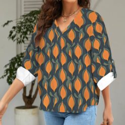 Alternative view of THELMA -  V-Neck Cuffed Sleeve Tunic Blouse (Bonfire)