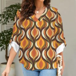 THELMA -  V-Neck Cuffed Sleeve Tunic Blouse (Amber Echo)