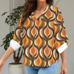 Alternative view of THELMA -  V-Neck Cuffed Sleeve Tunic Blouse (Amber Echo)