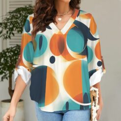 THELMA -  V-Neck Cuffed Sleeve Tunic Blouse (Solar Collision)