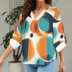 Alternative view of THELMA -  V-Neck Cuffed Sleeve Tunic Blouse (Solar Collision)