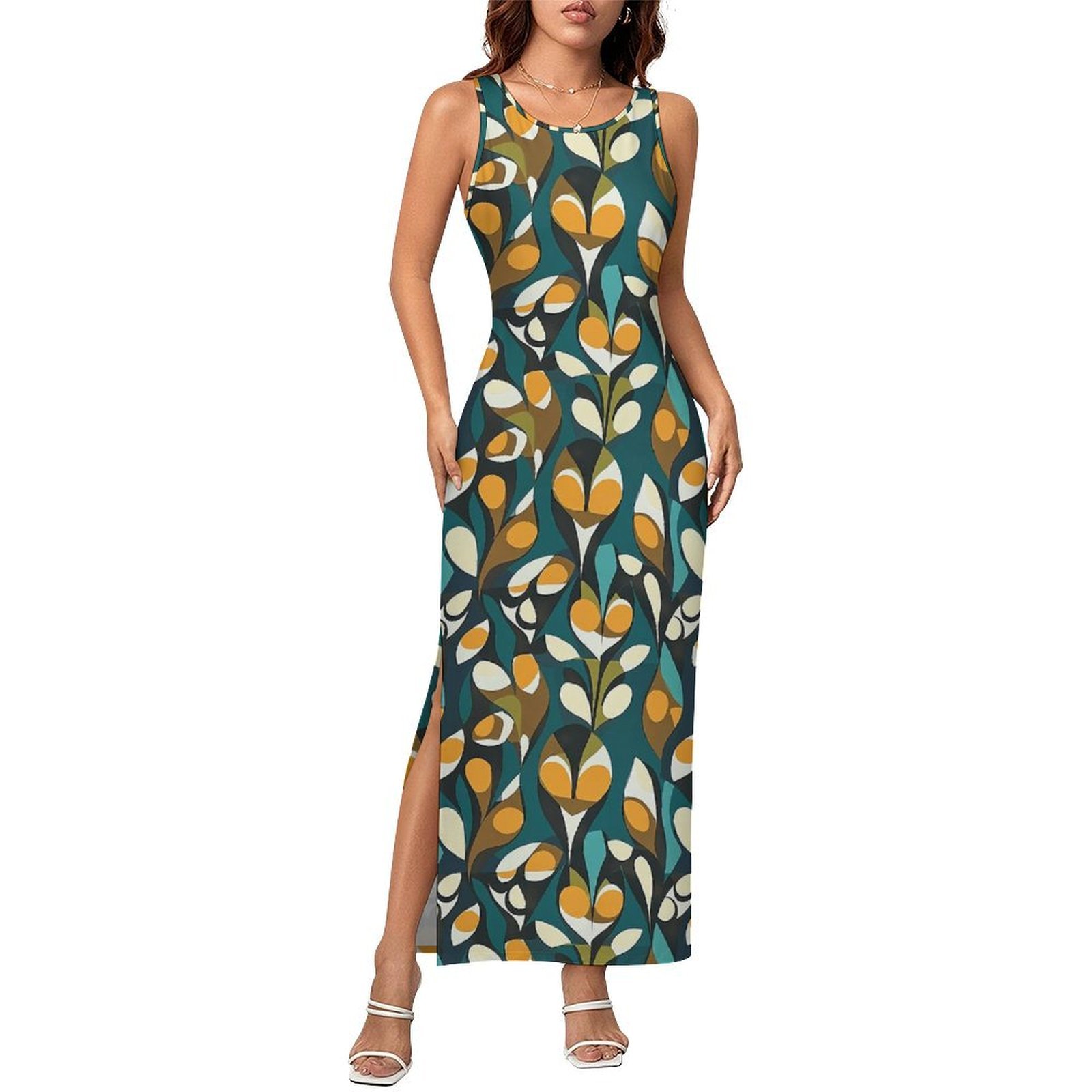 Drucilla - Side Slit Sheath Dress - (Wild Bloom)