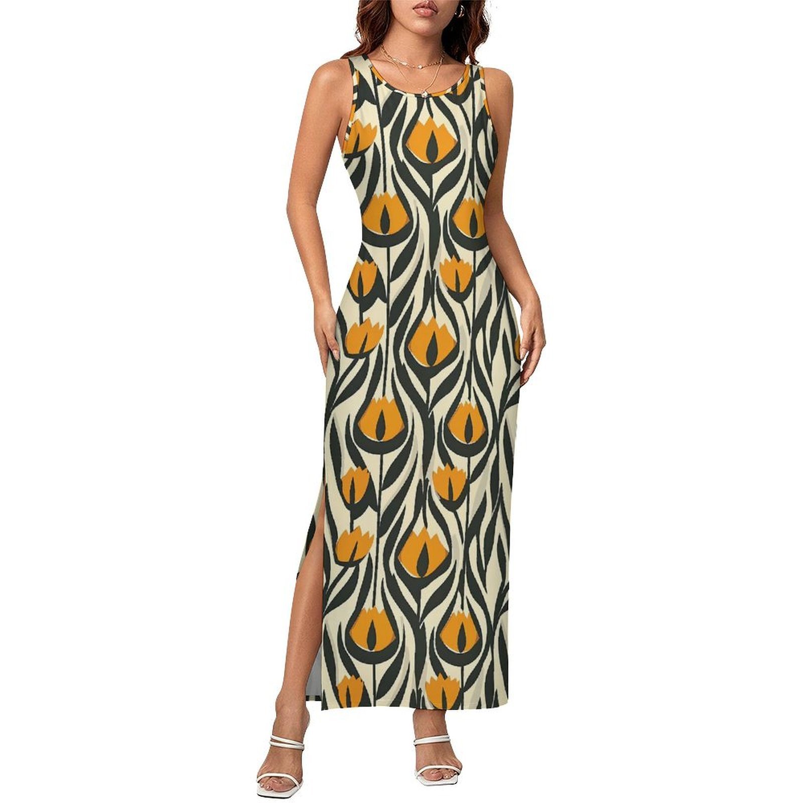 Drucilla - Side Slit Sheath Dress - (Golden Echo)