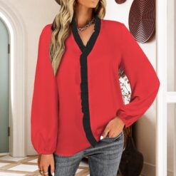 Alternative view of IRNA - Ruffled Trim V Neck (Poppy)