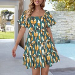 OLIVIA - Square Neck Puff Sleeve Tiered A-Line Midi Dress (Wild Bloom)